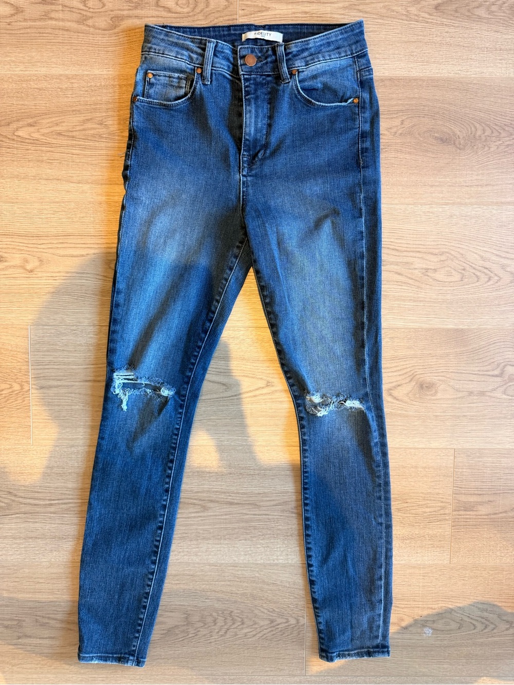 Fidelity Dark Blue Distressed Ankle Jeans